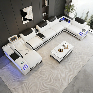 Роскошный современный модульный кожаный L-образный диван-кровать с деревянным каркасом для вилл и отелей, хит продаж - Product Image 2