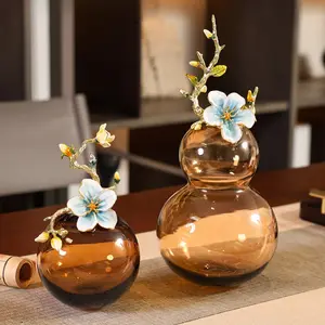 Nieuwe Chinese Stijl Fulu Glazen Vaas Woonkamer Huis Foyer Wijnkast Ornament Kalebas Klein Bloemenvat