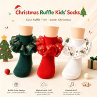 Chaussettes de cheville festives en coton doux à volants en satin imprimé sapin de Noël pour bébés et petites filles, idéales pour les fêtes de Noël et les séances photo, cadeau