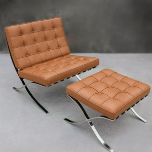 Sillón <span class=keywords><strong>Barcelona</strong></span> de Ocio Tapizado en Cuero con Estructura en X de Acero Inoxidable Pulido para Sala de Estar, Venta al por Mayor de Fábrica - Product Image 2