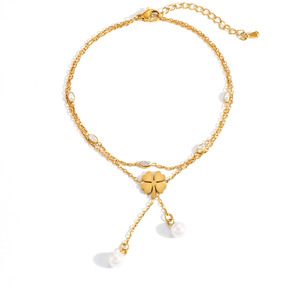 Fashion <b>Anklets</b> <b>Gold</b> Plated Stainless Steel Four Leaf Clover Pearl Pendant Party Jewelry Foot Ornaments JL51064 - Product Image 5