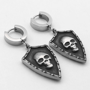 Pendientes colgantes con forma de calavera y escudo de Yunnique, diseño geométrico de acero de titanio, joyería de moda estilo punk - Product Image 2