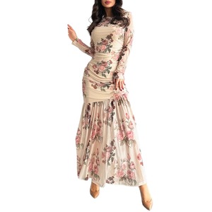 Nuovo Elegante Abito Floreale a Maniche Lunghe in Rete con Collo Tondo, Vestito da Donna con Vita Sottile e Gonna Lunga <span class=keywords><strong>per</strong></span> la Primavera - Product Image 5