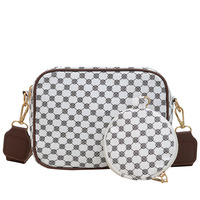 Tas bahu wanita pola titik bintang bulat fashion kulit PU mewah grosir tas dompet bulat kecil set 2 buah