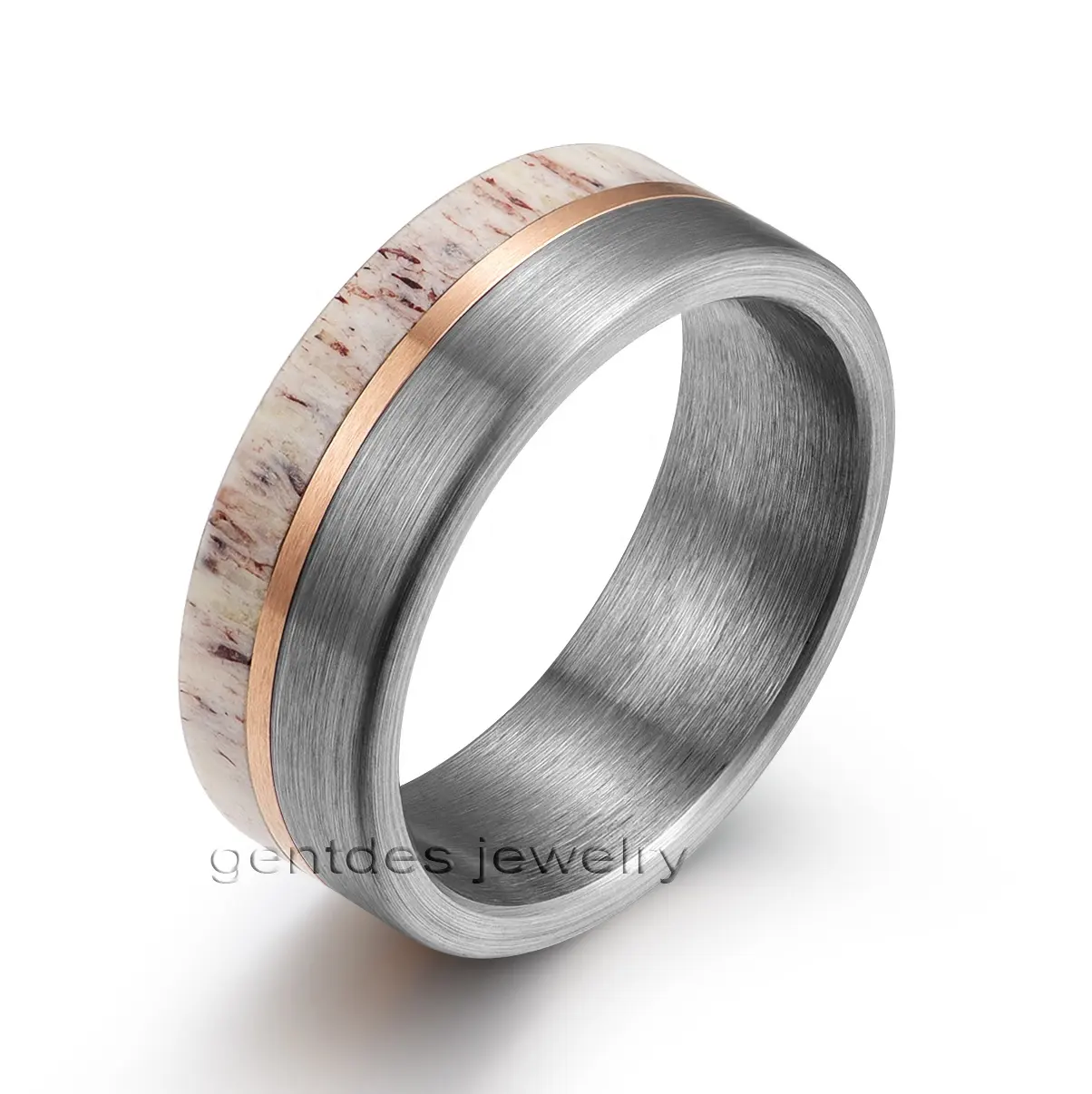 Gentdes Jewelry Silver Tungsten Rose Gold Brushed Wedding Bands Rings for Men Antler Ring 8mm Fine Mens Wedding Bands