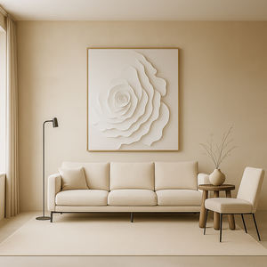 مجموعة لوحات فنية تجريدية ثلاثية الأبعاد مصنوعة يدويًا من الأكريليك بتصميم وابي سابي على قماش بيج محايد - Product Image 6