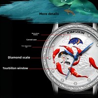 Nouvelle montre automatique étanche de haute qualité avec motif Koi en relief pour hommes, montre mécanique de luxe, mode et affaires, phase de lune