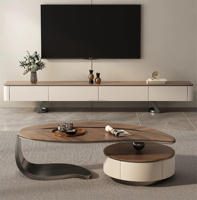 Table basse de luxe moderne en forme de feuille ensemble de supports TV conception de cascade table centrale en bois avec chargement sans fil utilisation pour la maison et la chambre à coucher