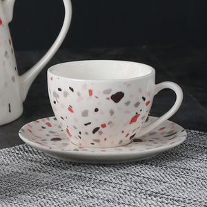 Style moderneTerazzo <span class=keywords><strong>Passion</strong></span> Imprimé Logo personnalisé Tasse à café et soucoupe en céramique de chine osseuse Service à café thé expresso latte en porcelaine - Product Image 4