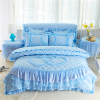 Parure de lit de luxe pour mariage, 100% coton, couleur unie, avec dentelle et broderie, comprenant couvre-lit, housse de couette et jupe de lit, disponible en tailles Queen et King