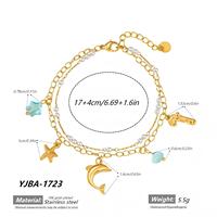 Pulsera de Acero Inoxidable de Doble Capa con Dijes de Delfín y Estrella de Mar, Chapada en Oro PVD de 18K, Resistente al Deslustre, Joyería Impermeable para Viajes a la Playa
