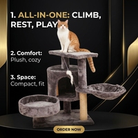 Grand arbre à chat en peluche mignon avec hamac, perchoir et griffoir, emballé en carton pour chats d'intérieur