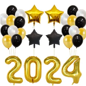 Noël réveillon du nouvel an ballon numérique bonne année fête décor fournitures 2024 feuille d'aluminium numéro ballon ensemble