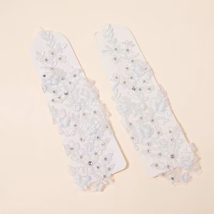 <span class=keywords><strong>Guanti</strong></span> da sposa lunghi in pizzo con strass senza dita per damigella d'onore, <span class=keywords><strong>bianchi</strong></span>, in poliestere traspirante, taglia unica - Product Image 4