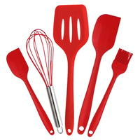 Ustensiles de cuisine modernes 5 pièces en silicone : spatule ajourée, cuillère, spatule à retourner, pince, fouet, brosse – Sans BPA, compatibles lave-vaisselle pour la cuisson