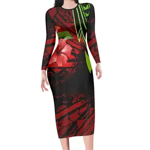 Fashion Desgin 2024 Elegant Dresses Women Polynesian African Mandala Tribal Red Pattern Sexy Long Night Dresses for Woman