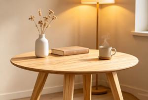 Modern Round Wood Coffee <b>Table</b> Minimalist Design Living Room Furniture - Product Image 4