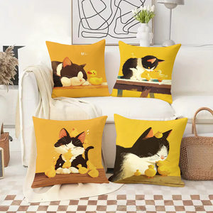 可爱的黑白猫和黄色小鸭子放在舒适的枕头边上，为节日家居装饰增添色彩。 - Product Image 2