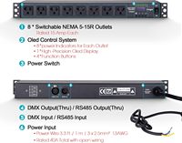 Pknight CP0802 Secuenciador de Energía Programable de 8 Salidas DMX512 RDM RS485 20A, Paquete de Relés Inteligentes OLED 90-240V para Iluminación de Escenario, 1 Año de Garantía