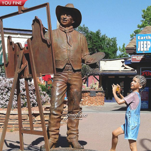 YOUFINE Estatua de Bronce de Tamaño Real de un <span class=keywords><strong>Pintor</strong></span> con Caballete y un Niño Tomando una Foto para Plaza Pública - Product Image 2