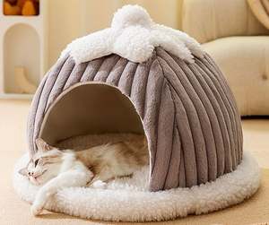 Nid pour animaux de compagnie en peluche pour l'<span class=keywords><strong>hiver</strong></span> Tente de lit pour chat pliable Petit nid de chat mignon intérieur moderne moelleux Maison pour animaux de compagnie - Product Image 4