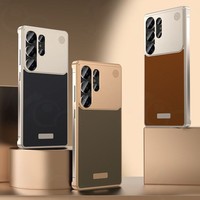 Étui de téléphone en cuir PU magnétique en métal aluminium de luxe pour Samsung S23 S24 S25 Ultra avec cadre aromathérapeutique sans cadre, coque antichoc