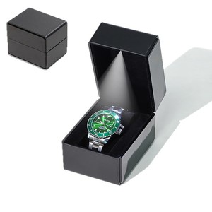 Elegante Caja Rectangular para Reloj, Modelo <span class=keywords><strong>AMB</strong></span>, Iluminada, con Tapa Abatible, de Cuero PU, Color Negro, para Regalo, Embalaje para Relojes Mecánicos - Product Image 5