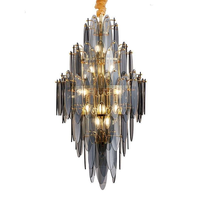 Lustre d'escalier postmoderne en fer doré, verre gris fumé, style AC Villa, 3000K, pour éclairage de salon