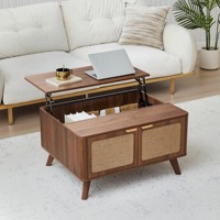 Table basse moderne minimaliste avec plateau relevable, rangement caché, table de salon avec portes en lin, hauteur réglable, table centrale