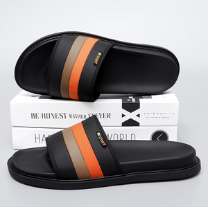 Striped PU <b>Slide</b> Sandals Open Toe Anti-Slippery EVA Outsole Summer Sporty Slippers - Product Image 3