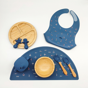 Ensemble d'alimentation pour bébé en silicone et bambou écologique personnalisé en gros, tasse à succion antidérapante, bavoir, cuillère, assiette pour nourrissons et tout-petits - Product Image 4
