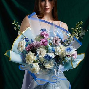 Papier d'emballage pour bouquets, multicolores, personnalisables, en gros, avec bordure, imperméable, matériel d'emballage pour fleuristes - Product Image 4