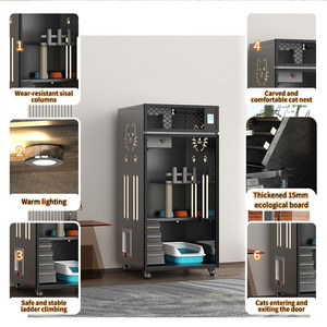 Villa pour chat de luxe en bois massif avec enclos en verre anti-poussière, <span class=keywords><strong>2</strong></span> et 3 niveaux, grand espace, château pour chat, meuble pour animaux de compagnie - Product Image 3