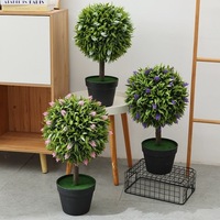 HOMCOM 2er-Set Langlebige Künstliche Kugelbäume und Lavendelblumen-Deko für Innen/Außen, 60cm Grün