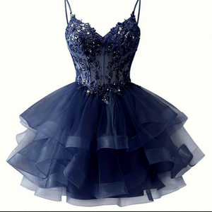 Blue Lace Short Gown - Short Lace Dress Wedding 2025