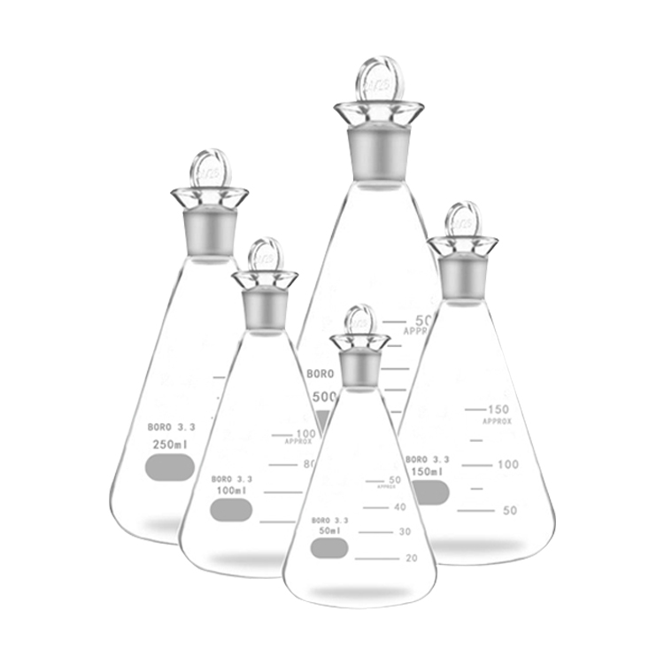 Лабораторные конические фляжки с йодом, школьная коническая колба с пробкой из стекла