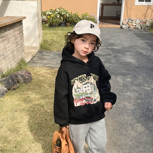 Felpa con Cappuccio Personalizzata Unisex per Bambini, in Cotone Felpato Pesante, Calda per l'Inverno, con Stampa Cartoon di Auto - Product Image 5