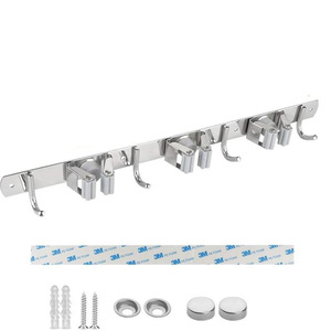 Support mural multifonctionnel en acier inoxydable pour outils de nettoyage Support de rangement sans poinçon pour balai et serpillière Autre crochet mural de rangement - Product Image 2