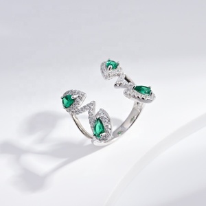 wholesale plata 925 silver emerald open luxury Geometric <b>ring</b> women party Green Stone Unisex wedding zircon <b>adjustable</b> <b>rings</b> - Product Image 2