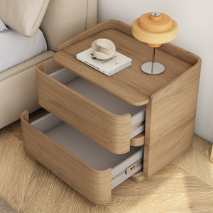 Mesita de Noche de Lujo con Almacenamiento de Madera Maciza y Cuero Genuino, Mobiliario de Dormitorio Minimalista Moderno de Alta Gama Italiano 2025 - Product Image 4