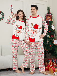 Pakaian Tidur Keluarga Ibu & Anak Motif Rusa Natal & Salju untuk Musim Gugur dan Musim Dingin, Setelan Baju Tidur dengan Pinggang Elastis untuk di Rumah - Product Image 2