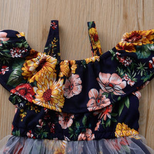 Robe de fête pour bébé fille style bohème, en tulle, à col volanté en dentelle, à volants, imprimé floral tournesol - Product Image 4