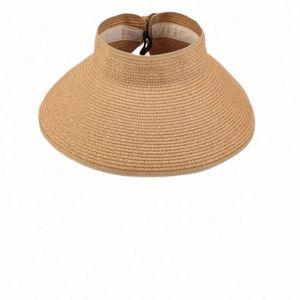 Chapeau Visière Pliable en Paille, Style Sportif d'Été, à Dessus Ouvert, Couleur Unie, Grande Bordure, pour Activités de Plein Air - Product Image 1