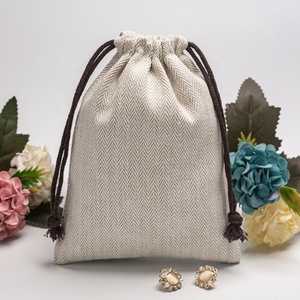 RTSカスタムロゴ高品質ヘリンボーンコットン巾着袋ジュエリーギフトポーチ - Product Image 3