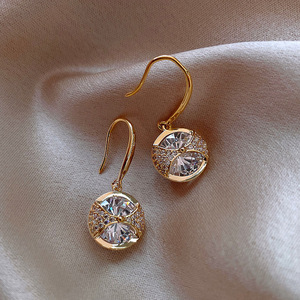 Orecchini Pendenti Rotondi Minimalisti Scintillanti per Donne, Eleganti Gioielli da Orecchio alla Moda - Product Image 4