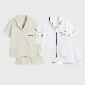 Летние Пижамные комплекты из 2 предметов, Женская курортная рубашка с пуговицами, мешковатые шорты, для отдыха, большой размер, женская льняная одежда от производителя