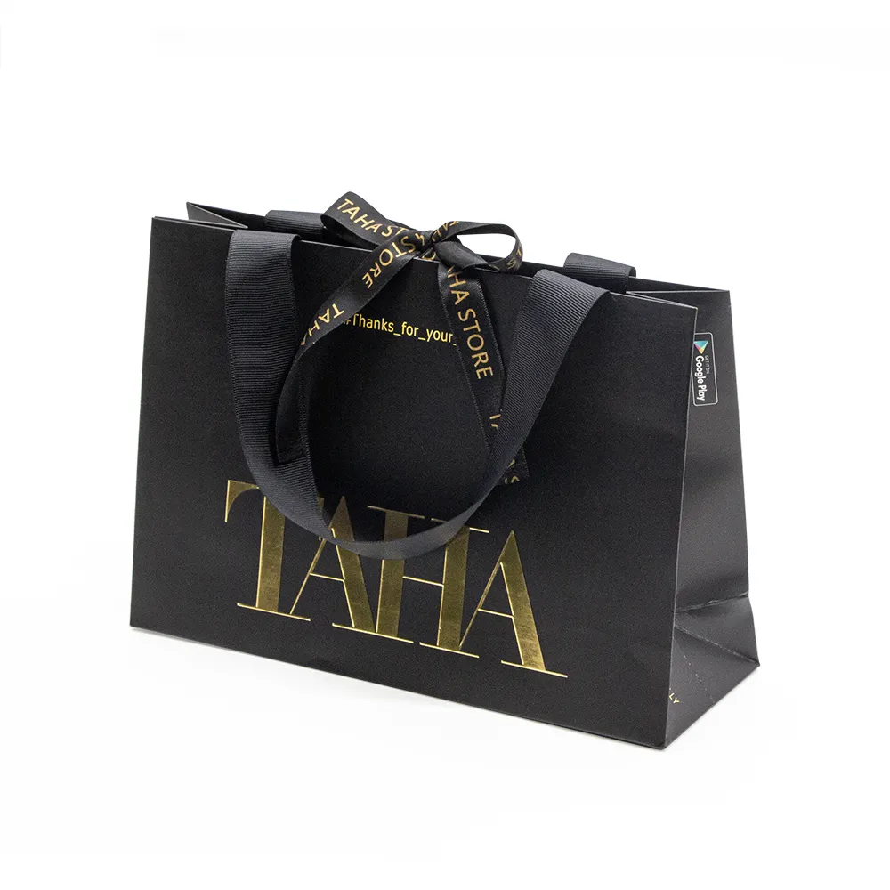 Sacs d'emballage avec Logo de marque personnalisé, sac cadeau de luxe, sac en papier Boutique avec poignées en ruban