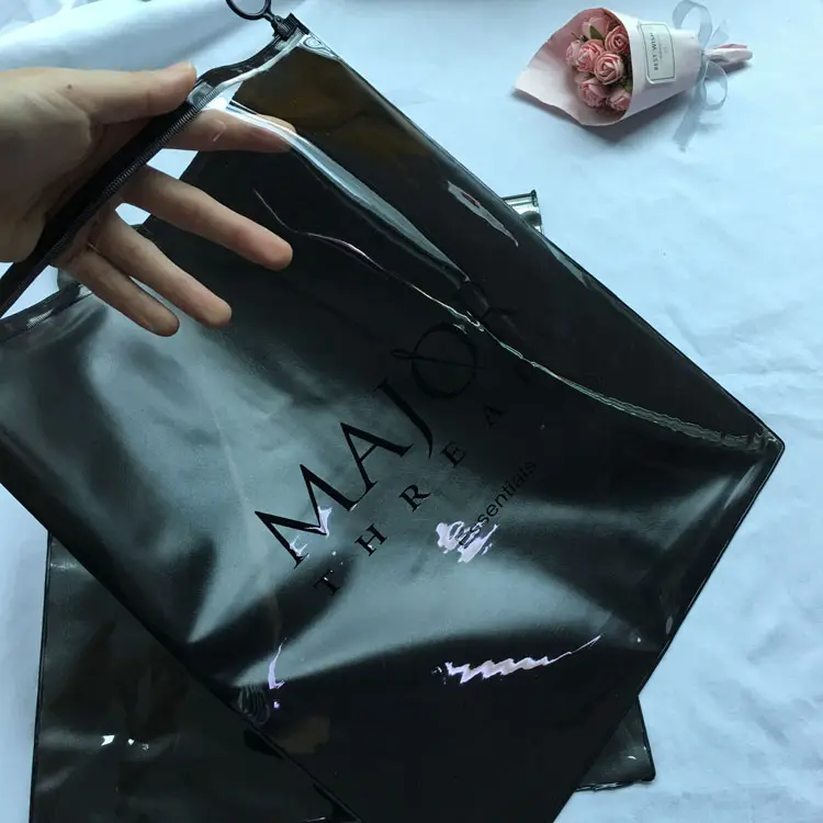 Tas Kemasan Pvc dengan Ziplock untuk Kaus Logo Kustom Tas Kantong Paket Pakaian Matte Plastik Ritsleting Buram