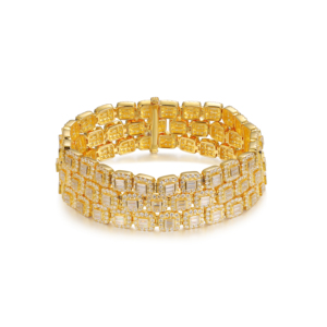 Luxury 10K <b>Solid</b> Gold <b>Bracelet</b> With Baguette Cut Diamonds Geometric Design Channel Setting Unisex Chain Link Jewelry - Product Image 1