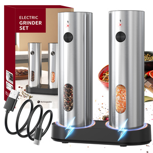 ชุดเครื่องบดเกลือพริกไทยไฟฟ้าสแตนเลสแบบชาร์จ USB พร้อมฐานชาร์จไฟ LED สำหรับห้องครัว - Product Image 6